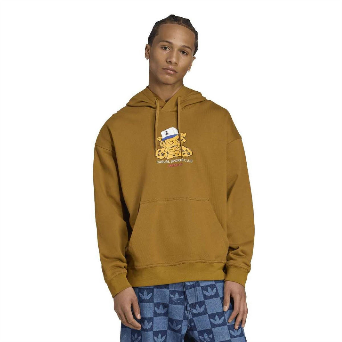 Bronze pullover hoodie with front graphic print and kangaroo pocket