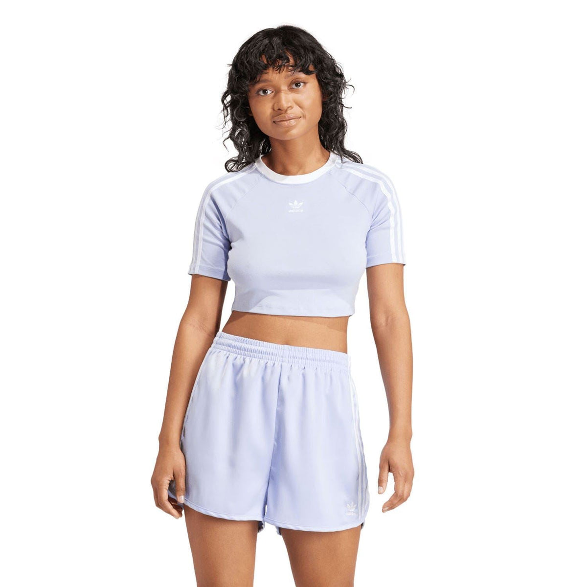 Light blue baby t-shirt with crew neck and 3-Stripes detail on sleeves