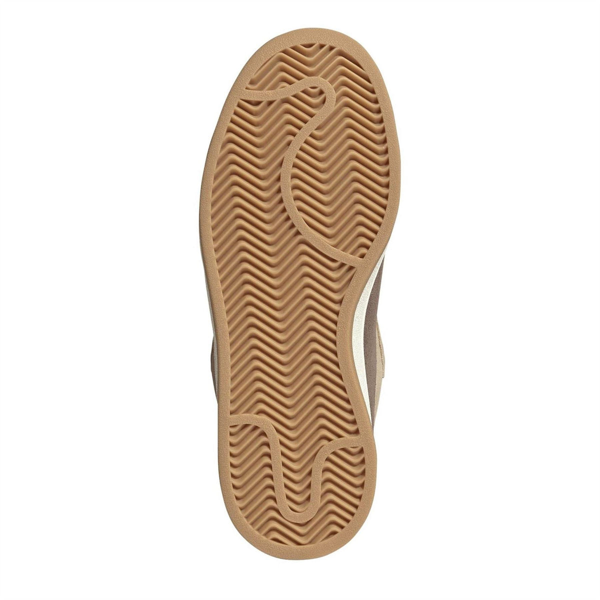 Beige trainer outsole with textured herringbone tread pattern