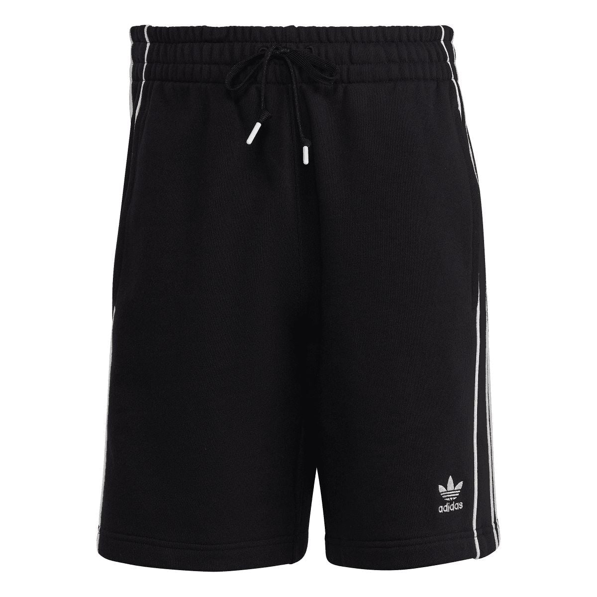 Black adidas Essentials Rekive shorts with elastic waistband, drawstring, side stripe and logo