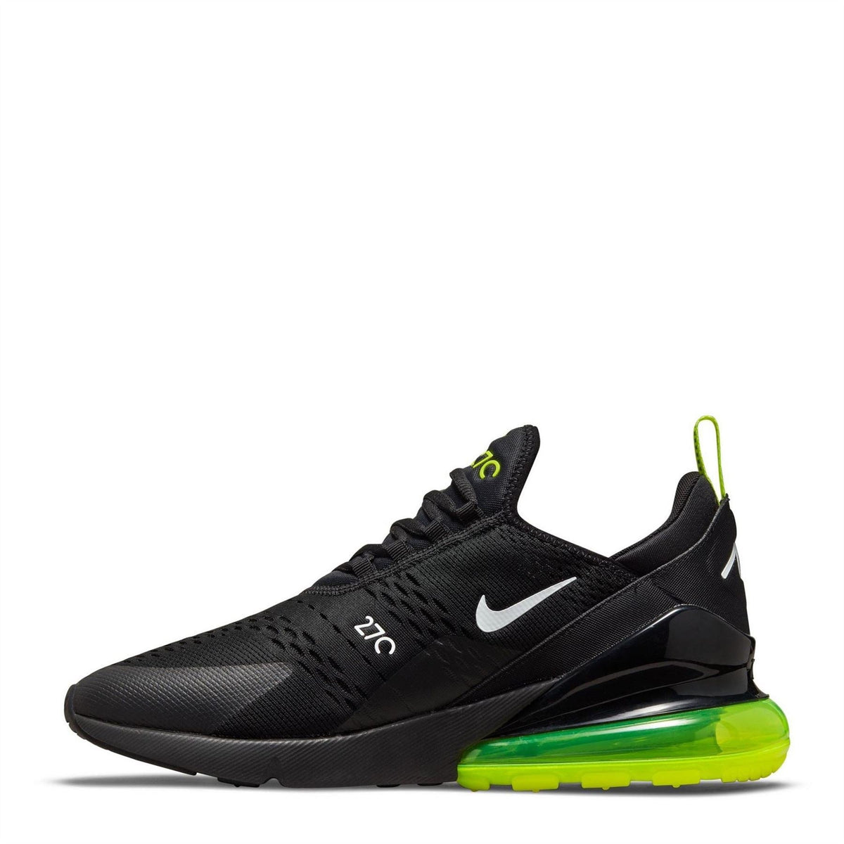 Air Max 270 trainers in black with neon green outsole and contrast swoosh