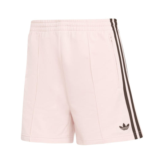 adidas Originals Firebird classic shorts in light pink with black side stripes and trefoil