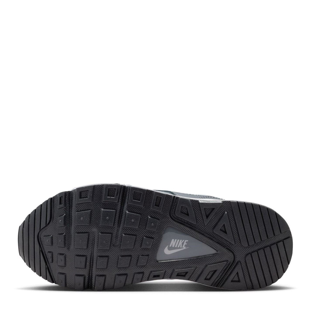 Boys’ dark gray outsole with tread pattern and Nike logo