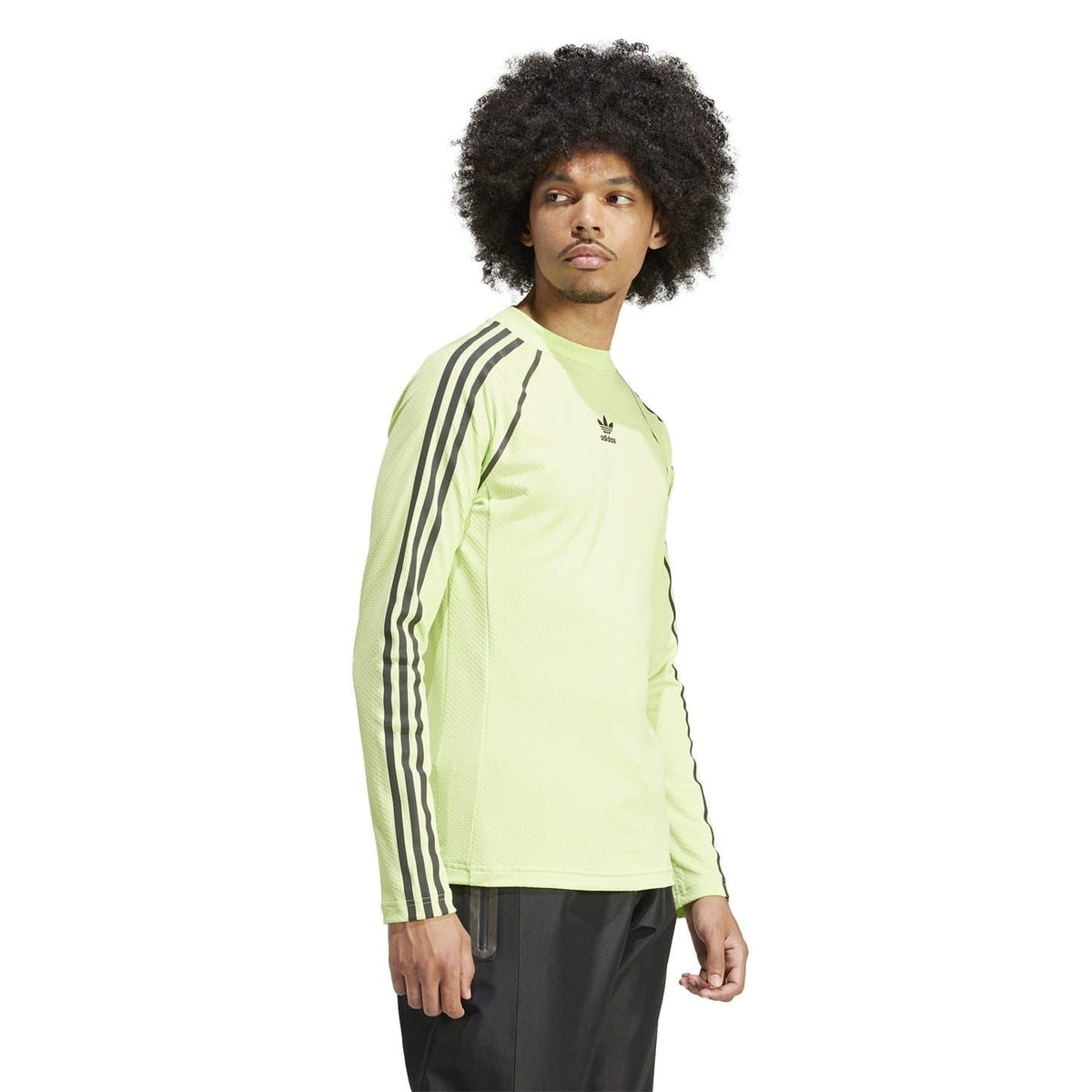 Lime green adidas compression-fit raglan sleeve t-shirt with black vertical side stripes