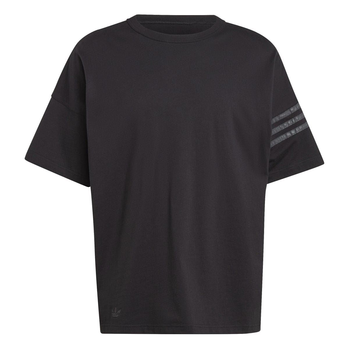 Black crew-neck T-shirt with ribbed collar and short sleeves