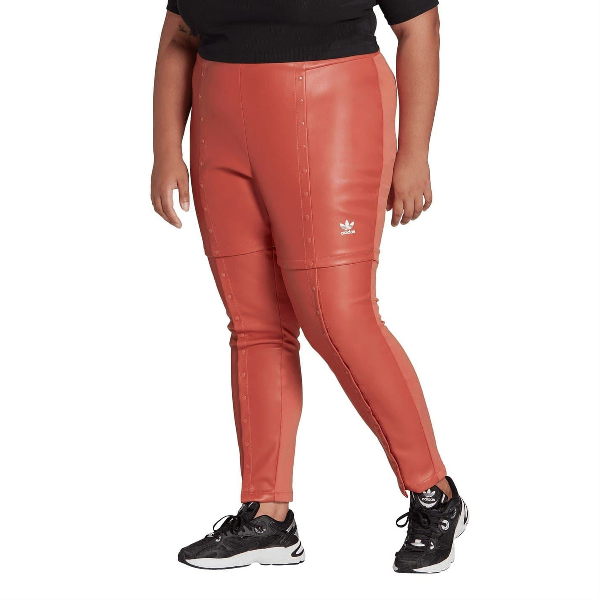 adidas slim-fit jogger sweatpants, rust-red stretch style with side seam lines