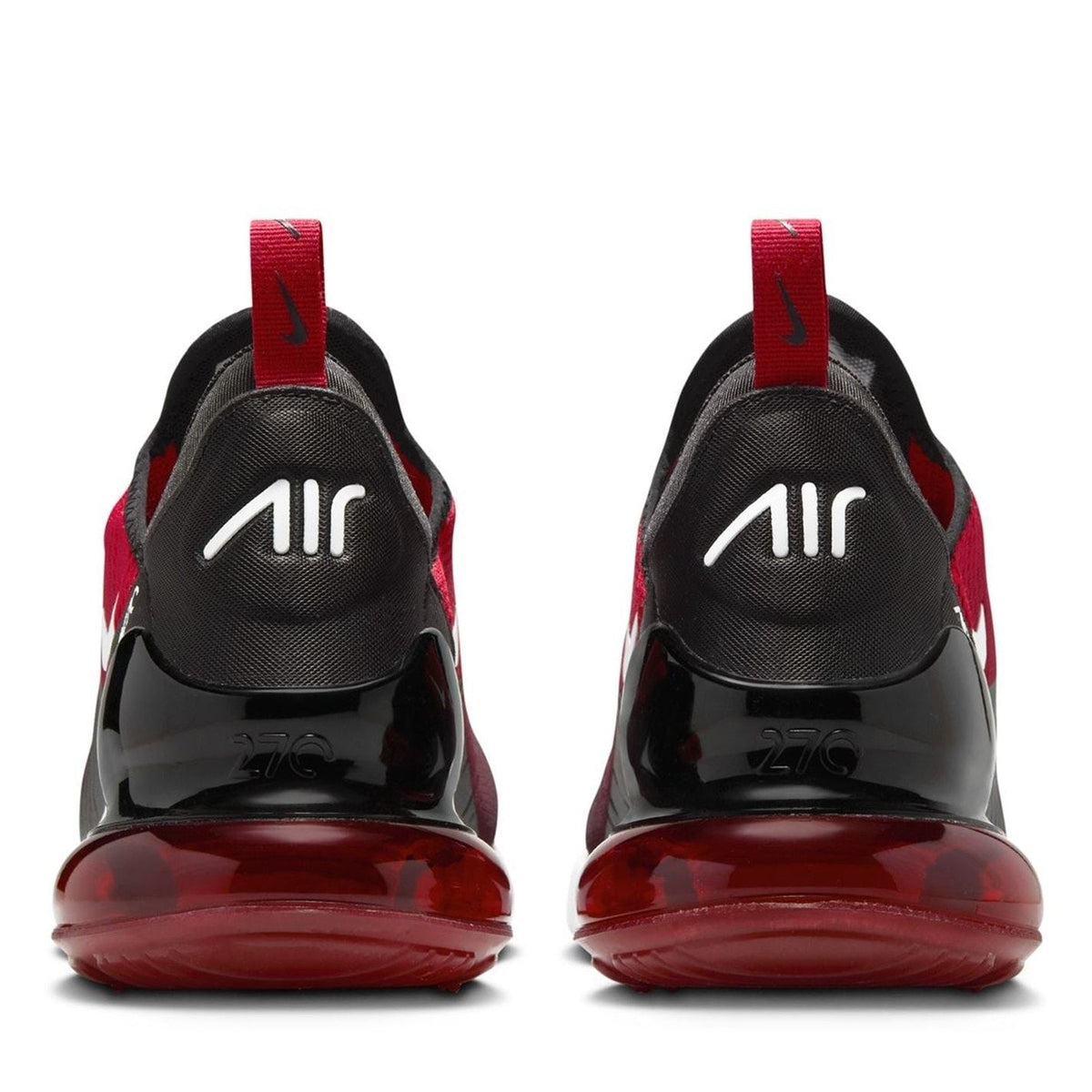 Black Air Max 270 trainers with red heel Air unit and red pull tab