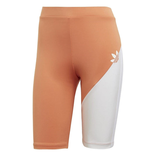 Brown skinny-fit biking shorts with white side panel and adidas Originals logo