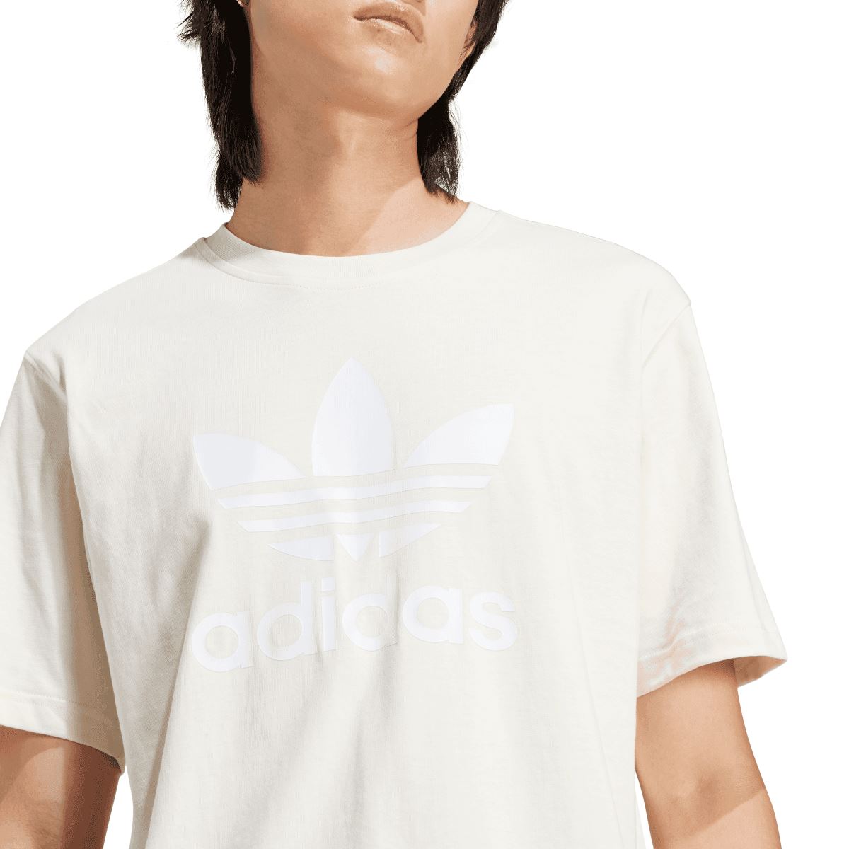 White T-shirt with large adidas Trefoil logo and adidas wordmark