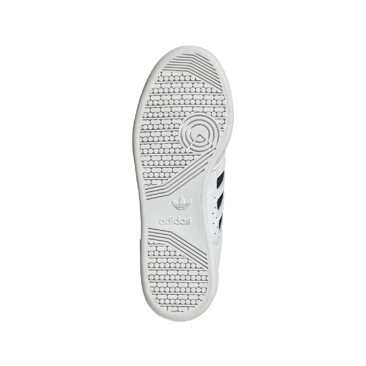 White adidas low-top trainers outsole with patterned tread and adidas logo