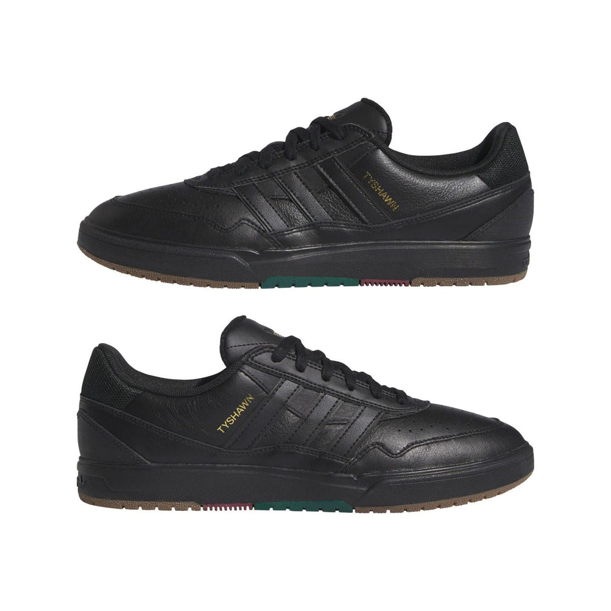 Pair of black adidas Tyshawn II low-top trainers showing toe and side profile