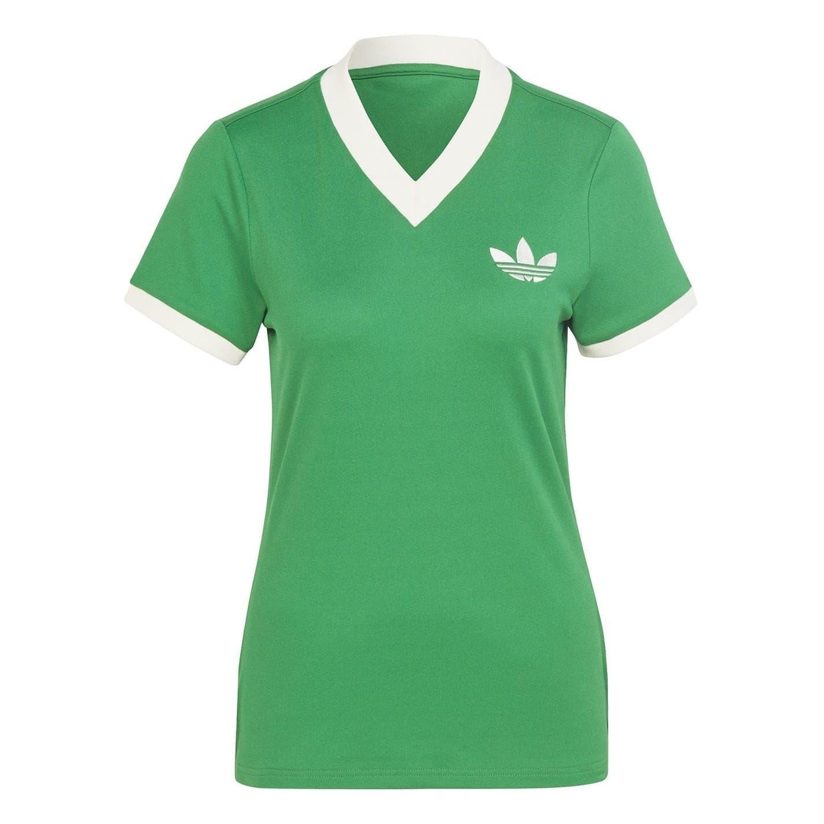 adidas Originals green V-neck regular-fit t-shirt with white collar trim and trefoil