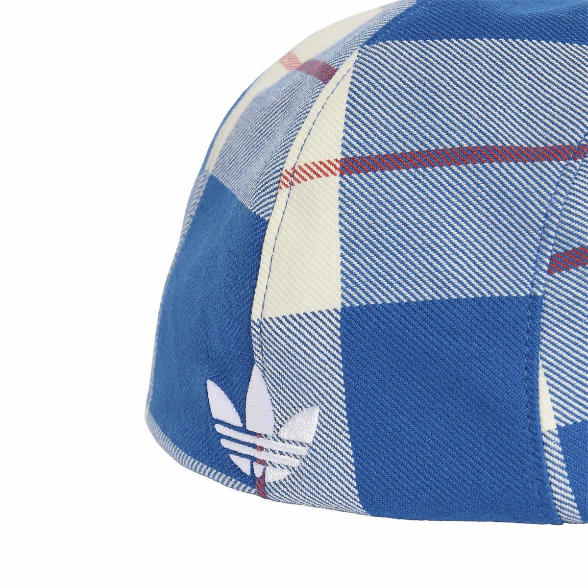 Blue-and-cream plaid ivy cap with adidas trefoil logo on side