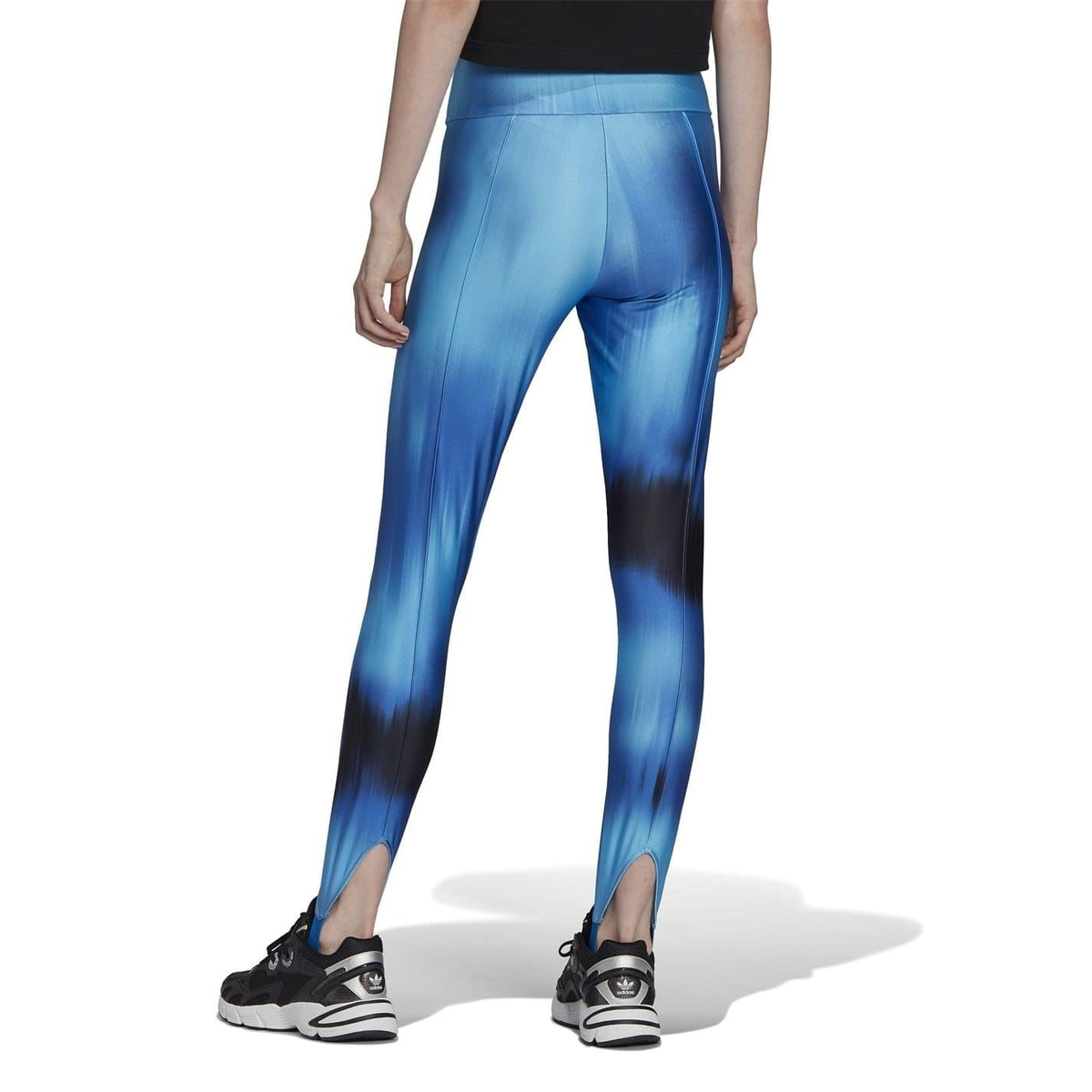Blue gradient Adidas Originals logo leggings with side seams and wide waistband