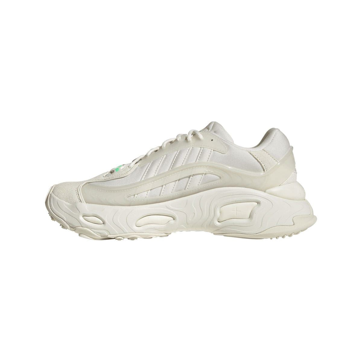 Off-white adidas Oznova low-top trainers, front-side view with lace-up and chunky sole