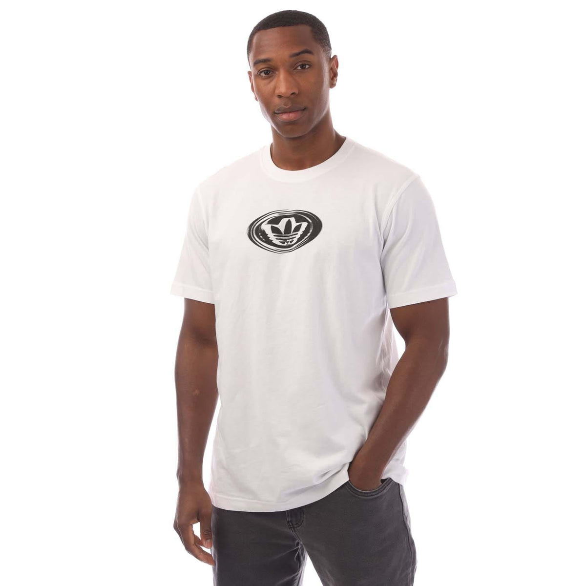 White adidas Originals Campus T-shirt with black graphic logo on chest