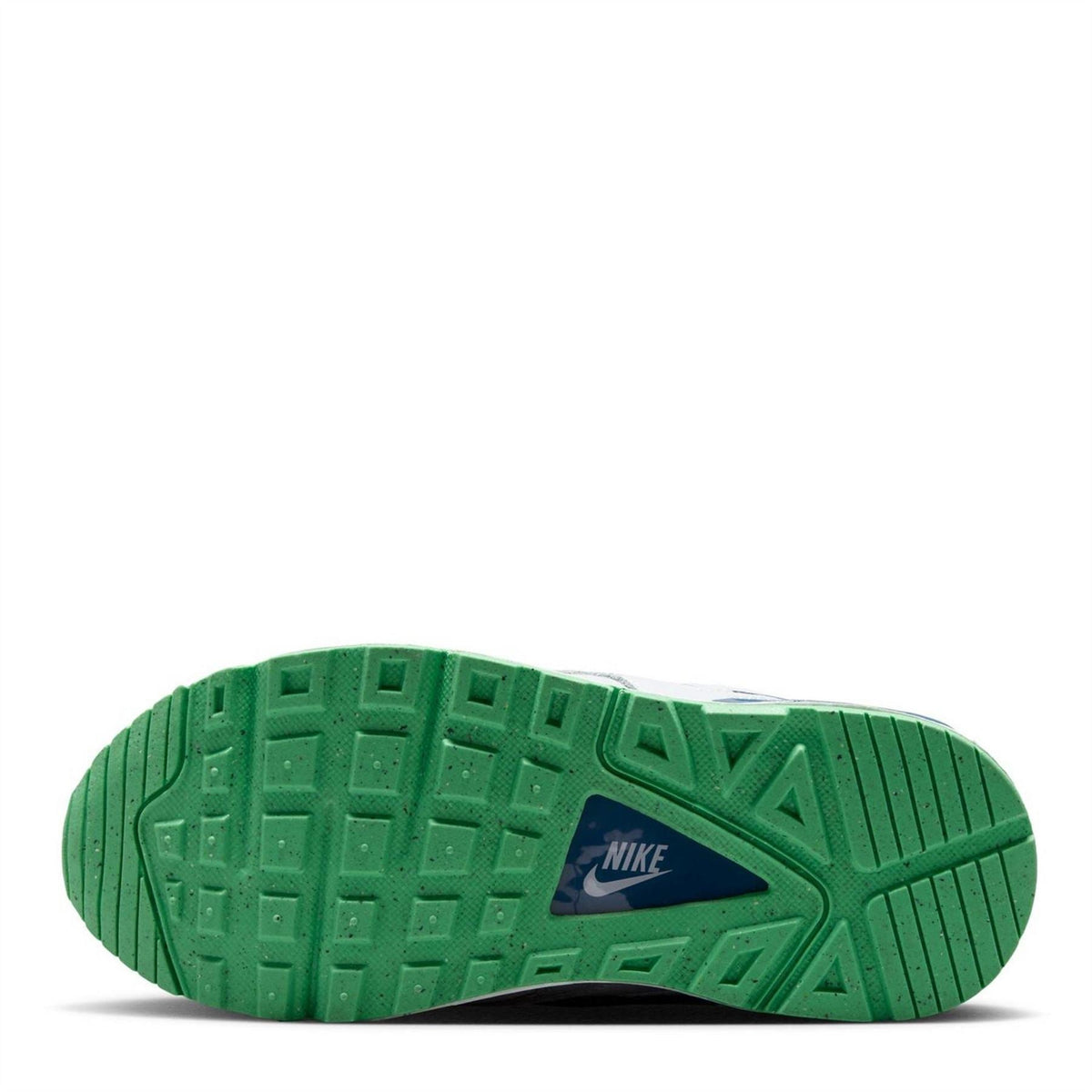 Nike Air Max Ivo kids trainers outsole, green tread with blue Nike logo