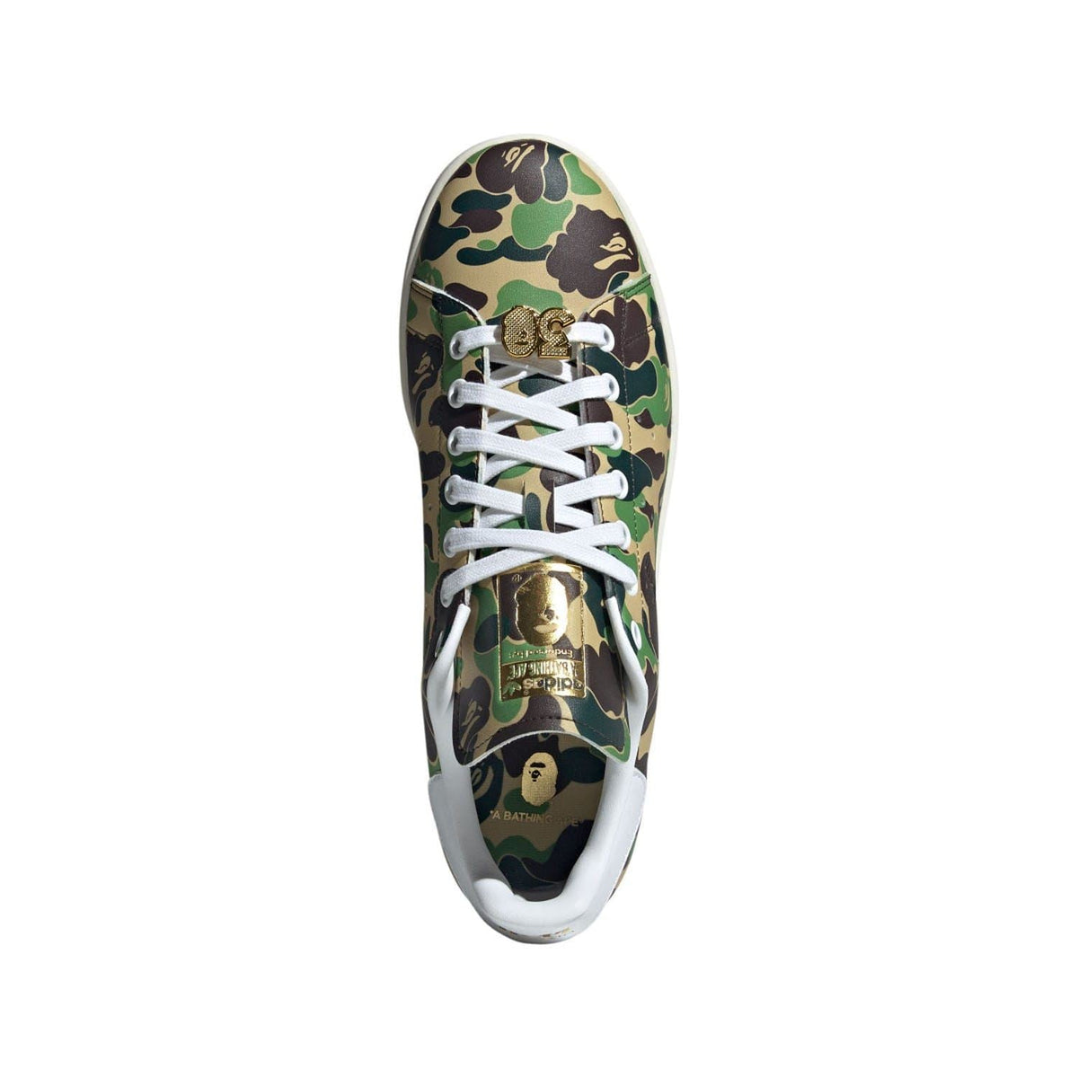 adidas Originals Bape Stan Smith shoes featuring classic white and green footwear design with Bape branding accents