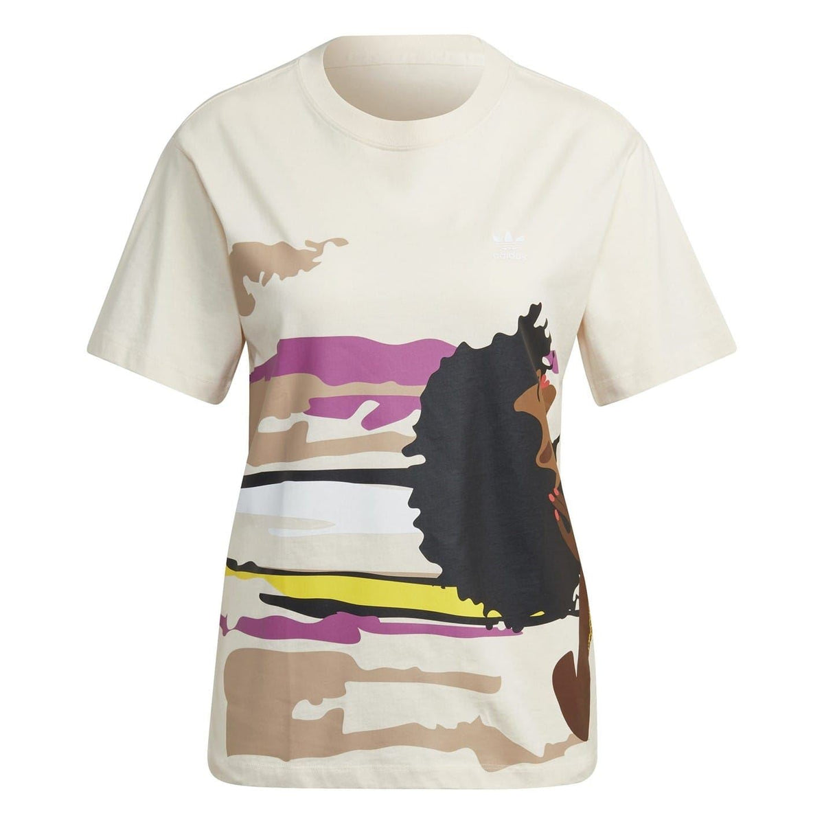 adidas Originals women's X Thebe Magugu regular T-shirt with graphic print, casual cotton top, front view, soft fabric texture