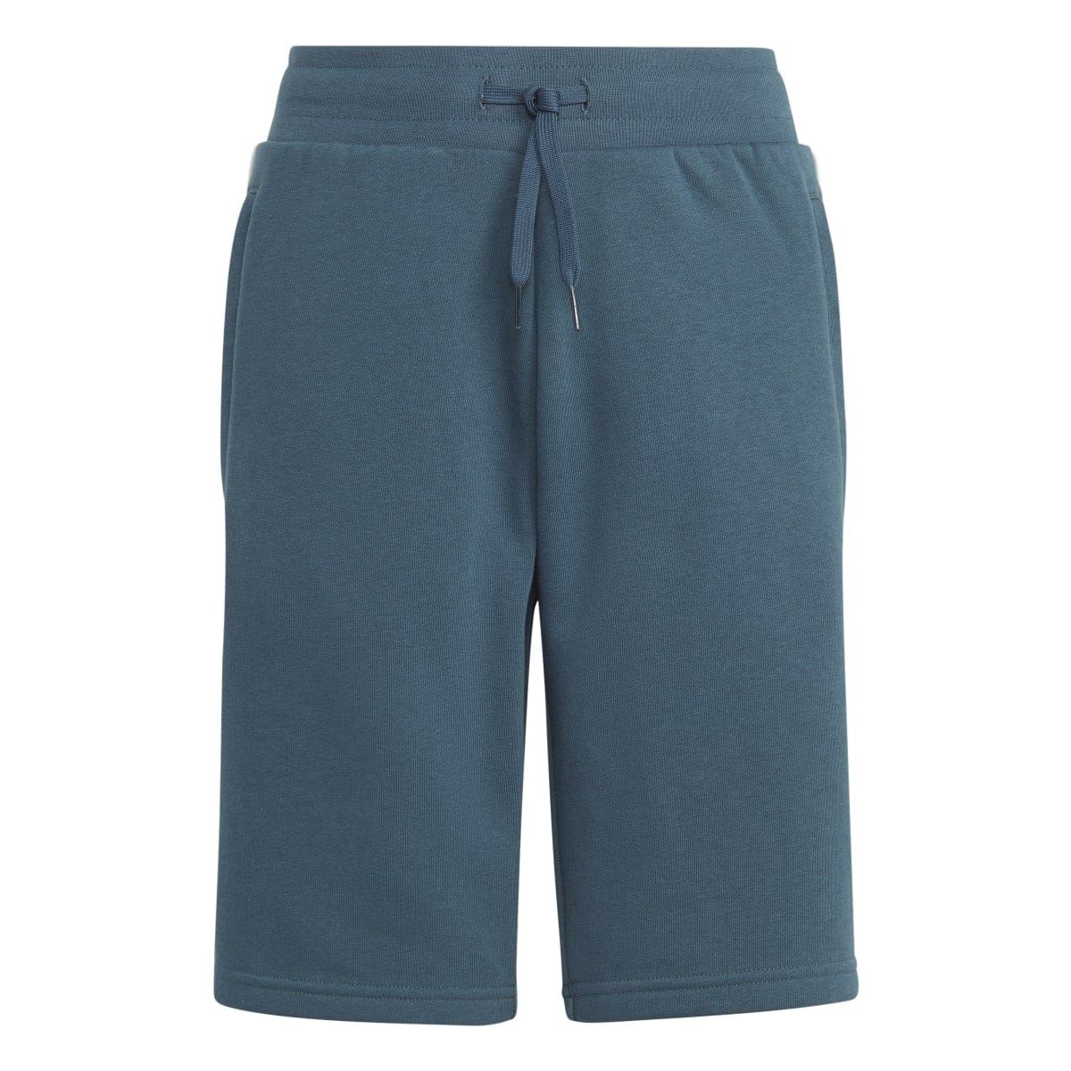 Blue junior shorts with drawstring waistband and straight legs