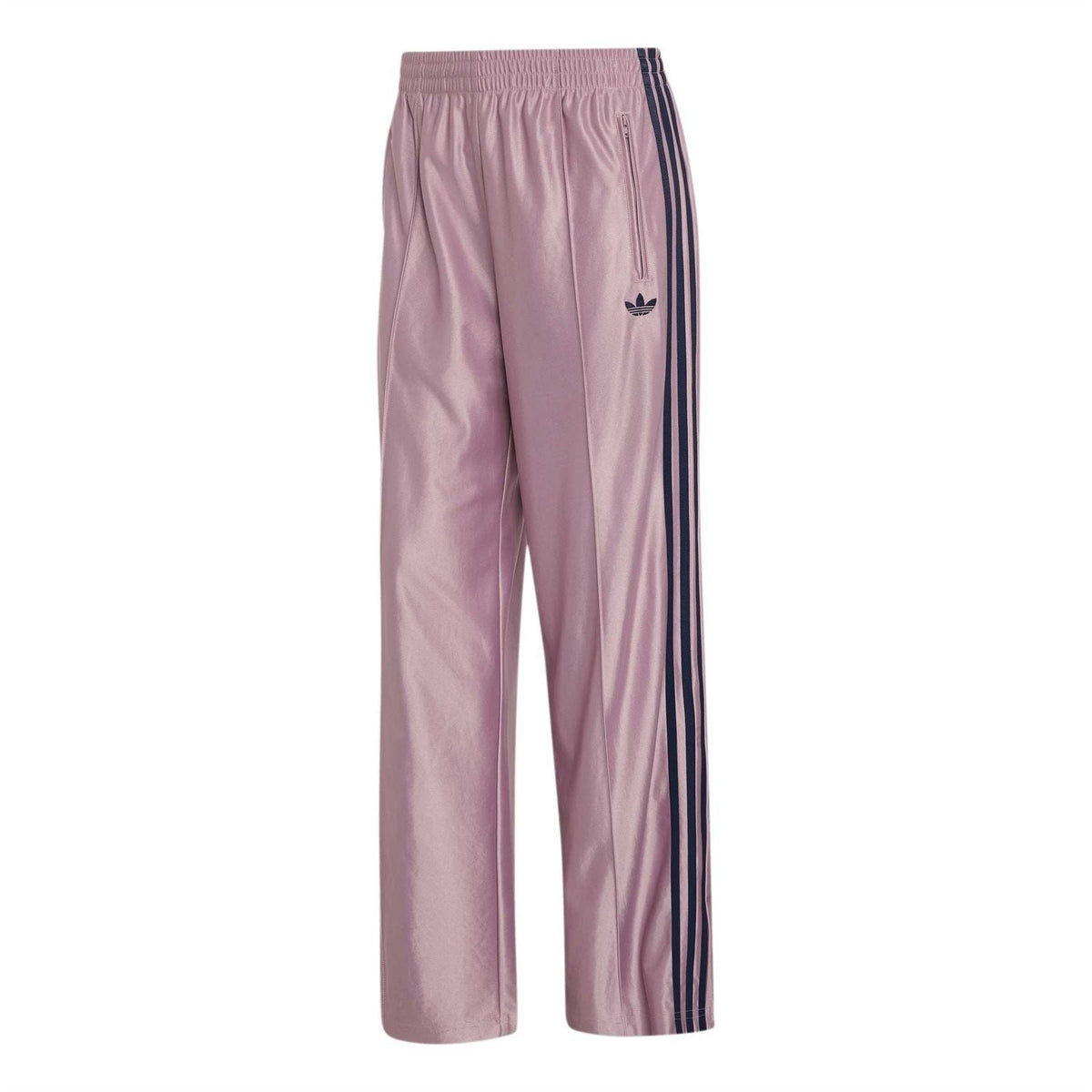 Womens mauve woven track joggers with elastic waist and dark side triple stripes