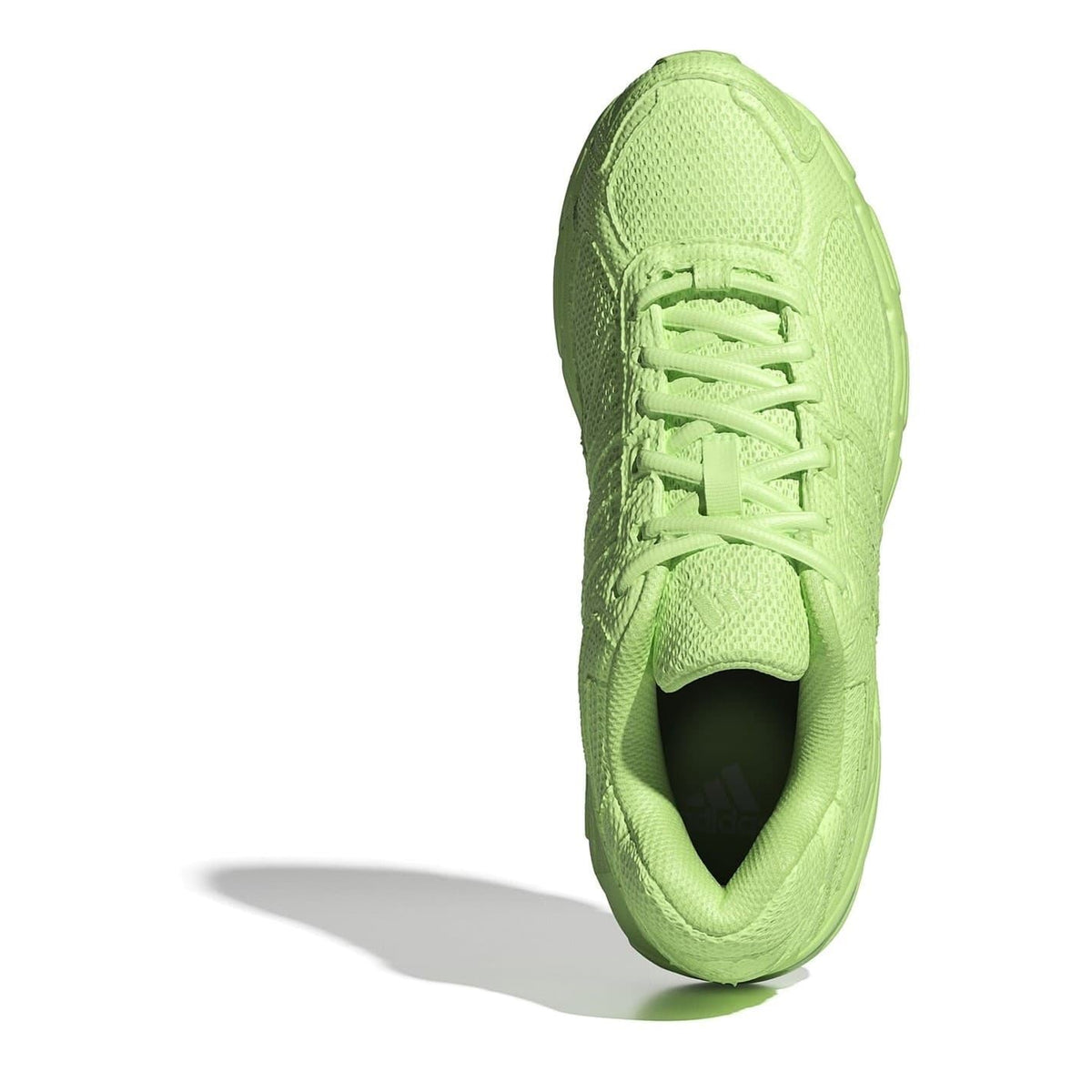 adidas Originals lace-up sneakers in neon green, top view showing laces and dark insole