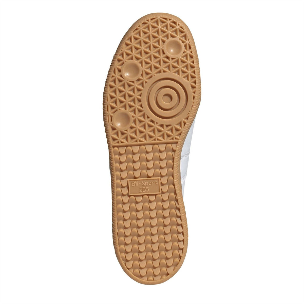 Gum rubber outsole with textured tread pattern for grip