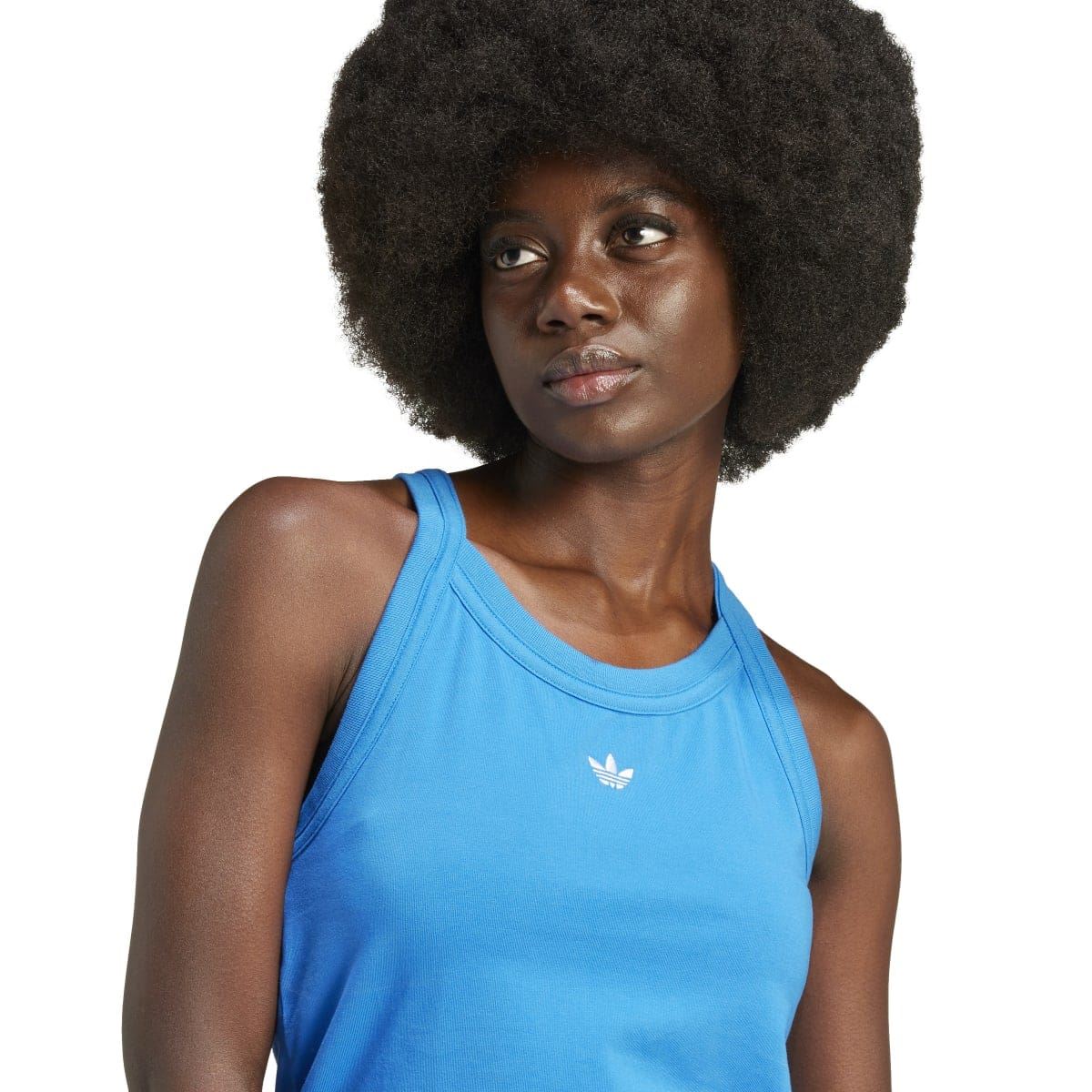Blue adidas Originals tank top with trefoil logo, sleeveless crew neck
