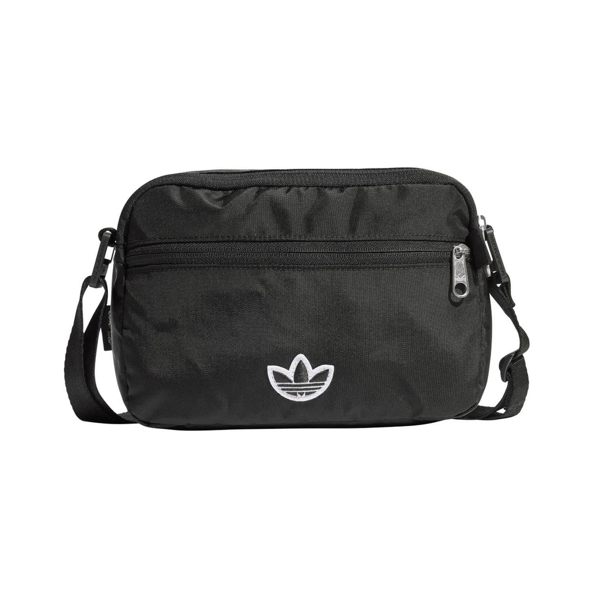 Black small adidas crossbody bag with front zip and trefoil logo