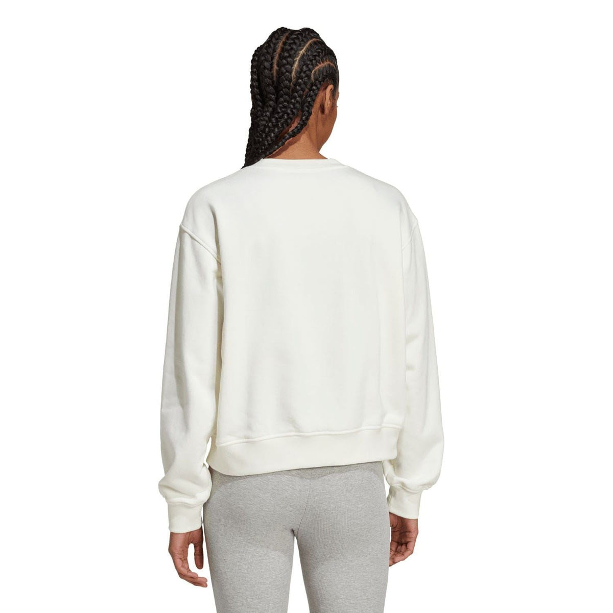 Off-white sweatshirt back view with ribbed cuffs and hem
