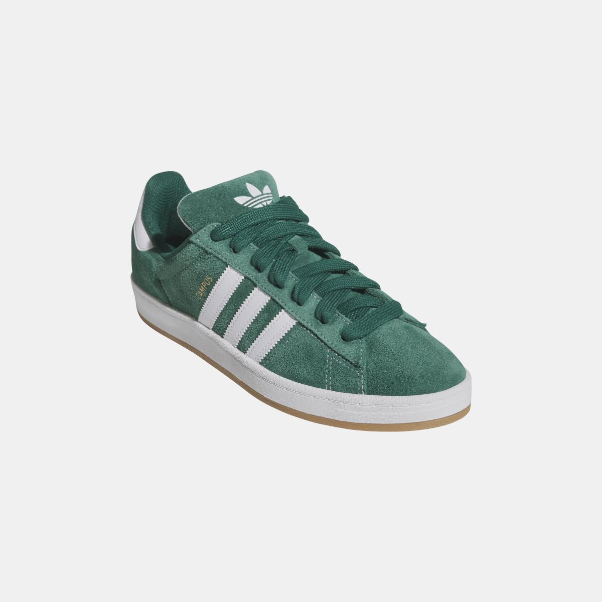 adidas Originals Campus ADV shoes, dark green suede with white stripes and cupsole