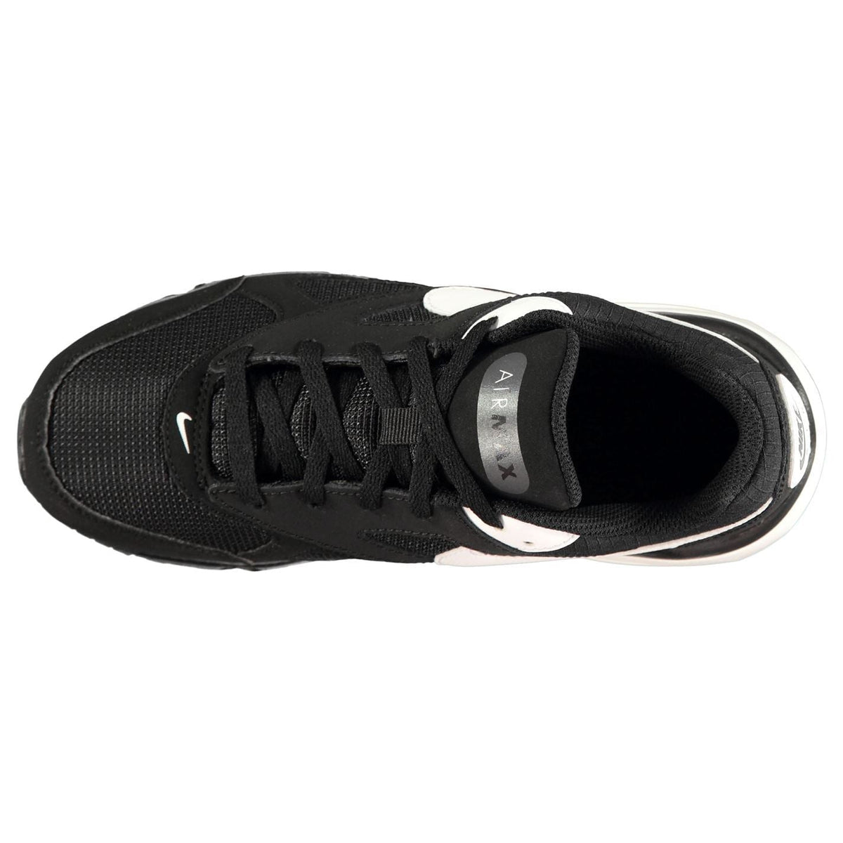 Boys’ black trainers with white Swoosh and “AIRMAX” on insole