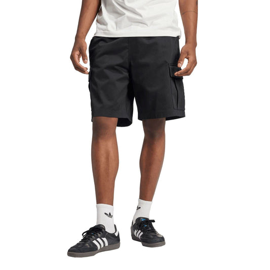 Black adidas Originals cargo shorts with elastic waistband and cargo pockets