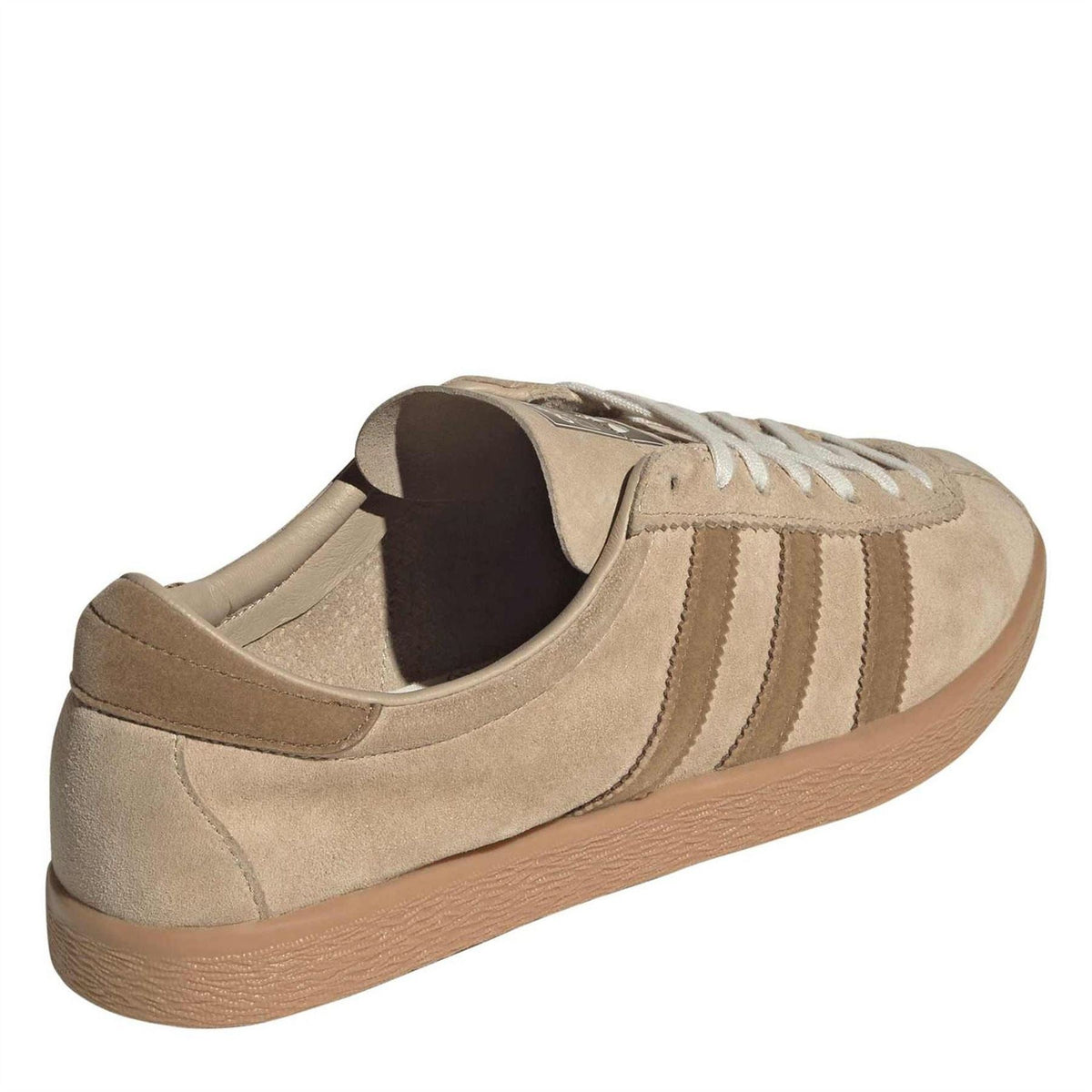adidas Originals suede low-top sneakers, side view with three stripes and cushioned collar