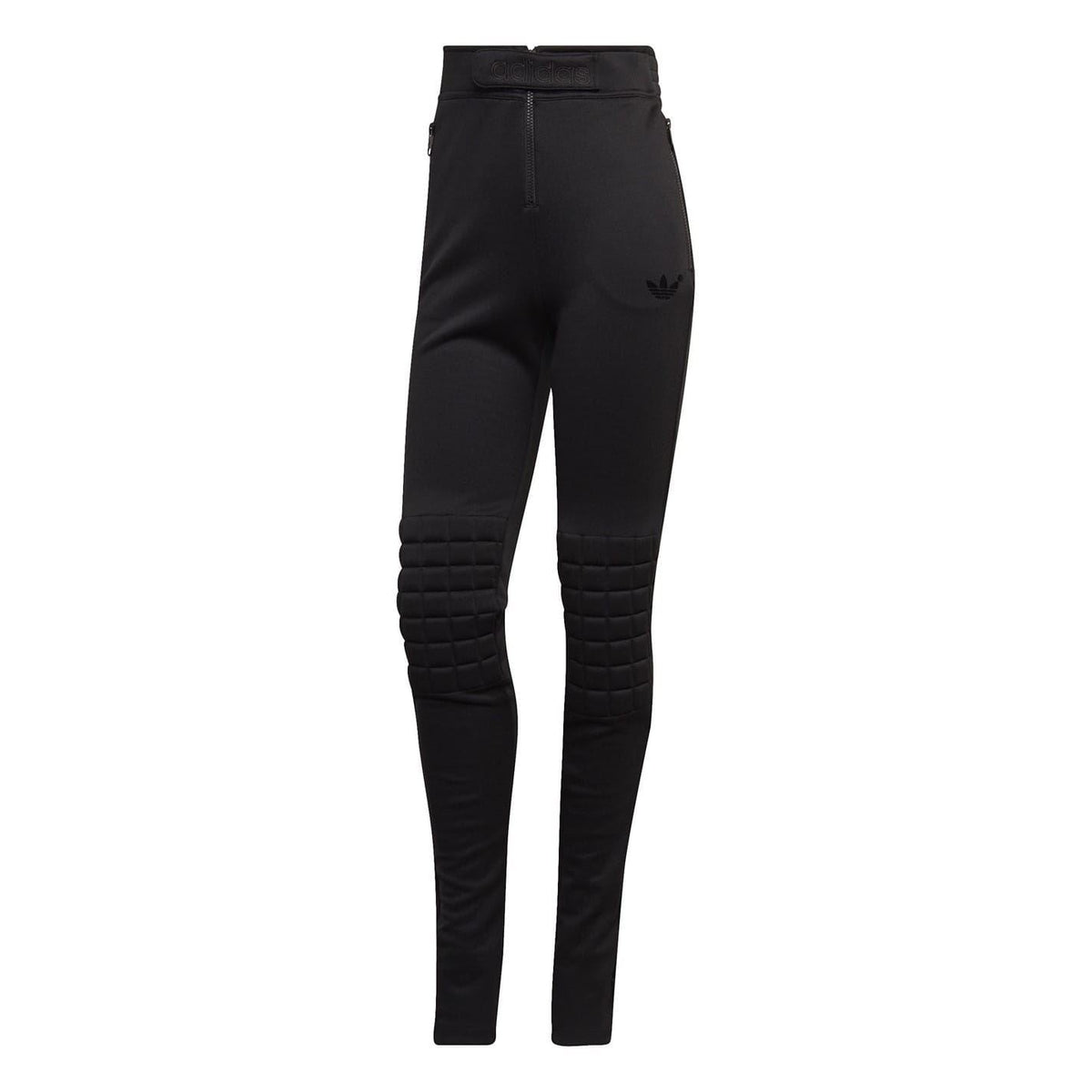 Black performance tights with quilted knee panels and high waist