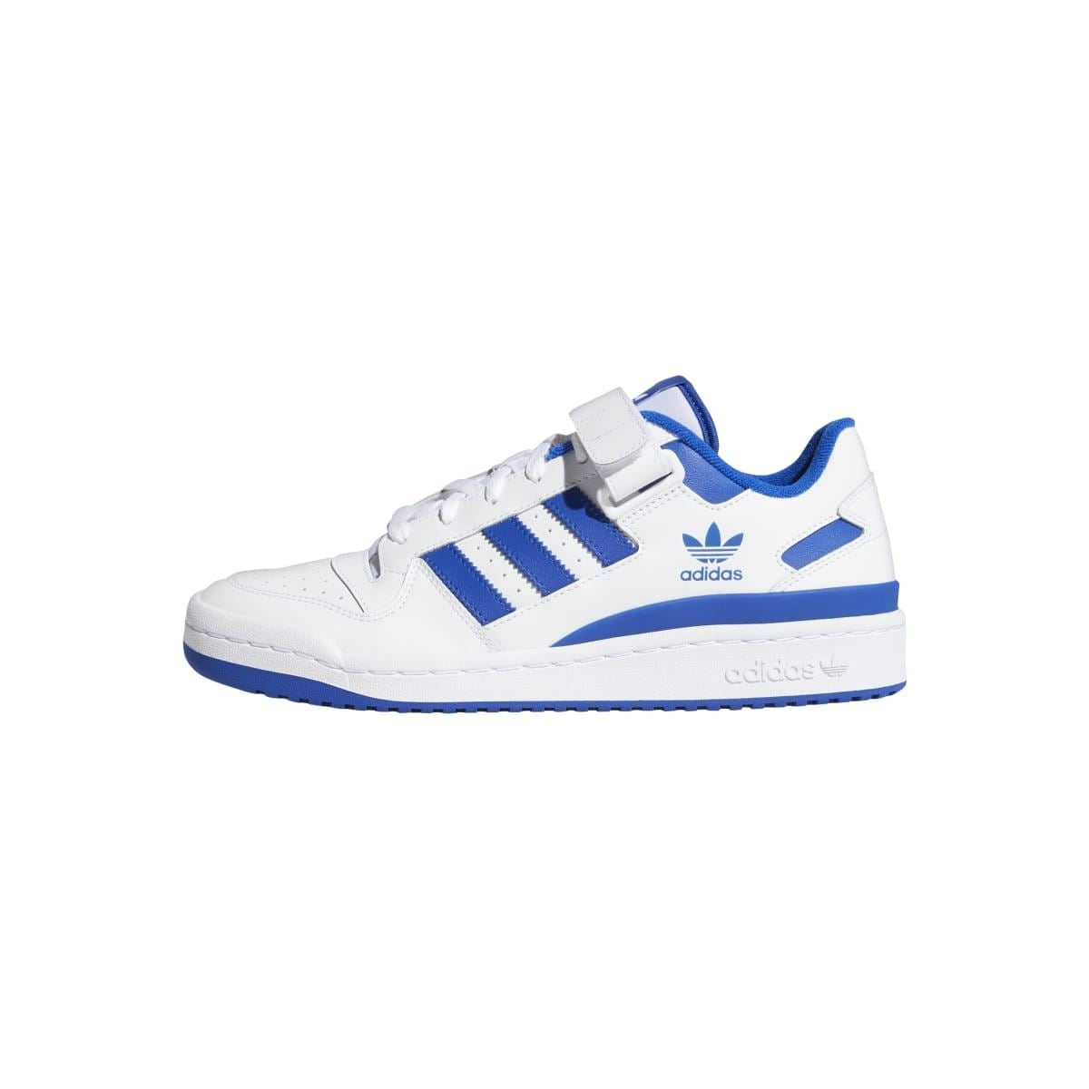 adidas Originals low-top sneakers, white leather with blue stripes and strap detail