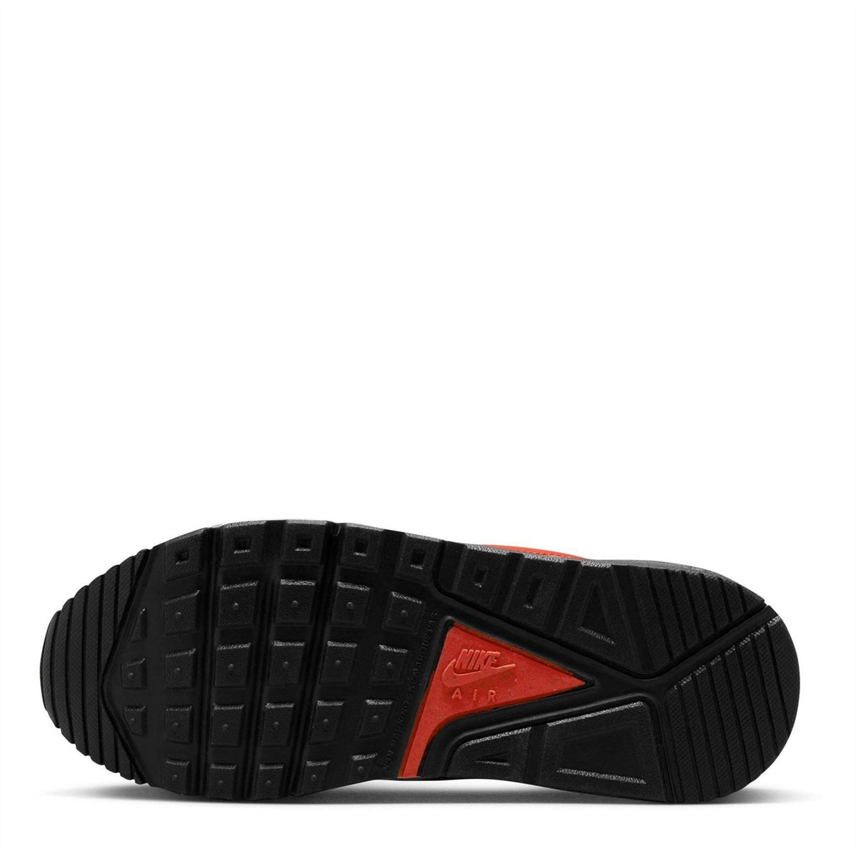 White boys' Air Max sneaker outsole with black tread and red side panel