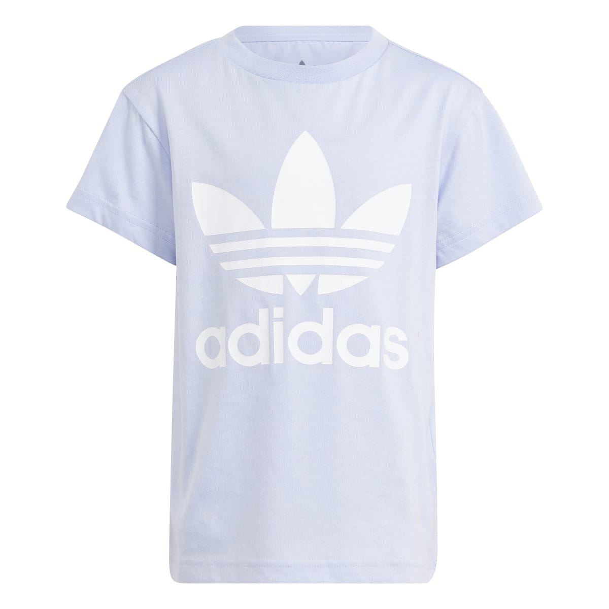 Kids light lavender adidas Trefoil t-shirt with large front logo and short sleeves