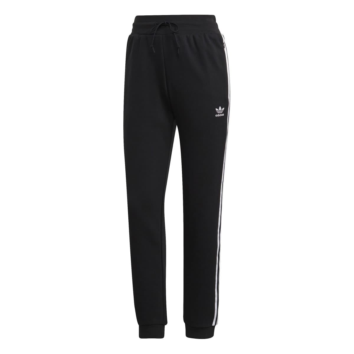 adidas Originals slim cuffed joggers: black with white side stripe, drawstring waist