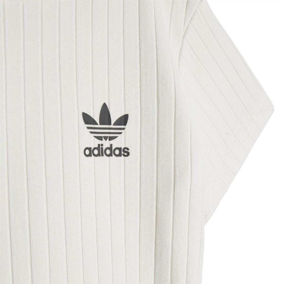White ribbed t-shirt with adidas trefoil logo on chest