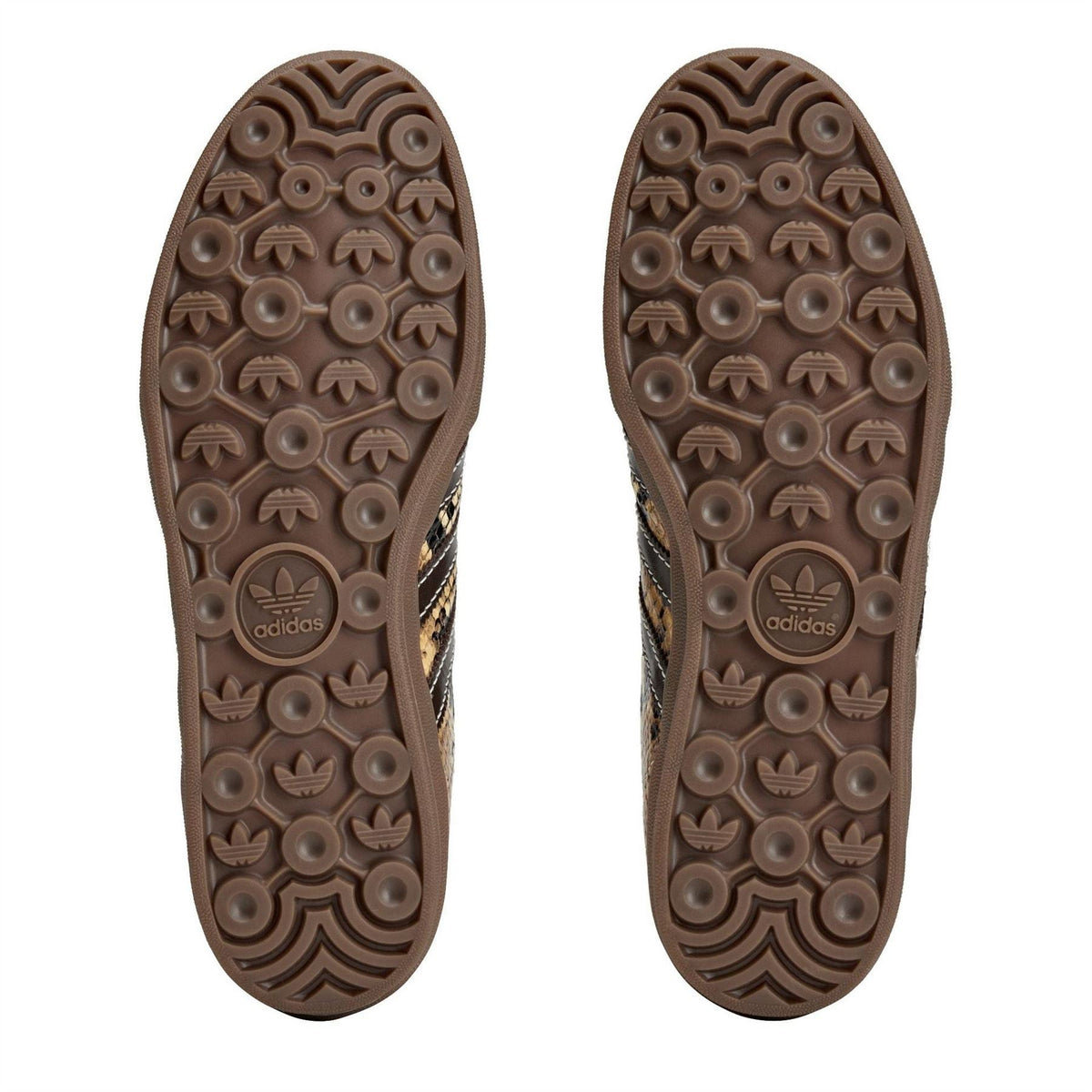 adidas Originals shoe outsoles with patterned tread, brown rubber base