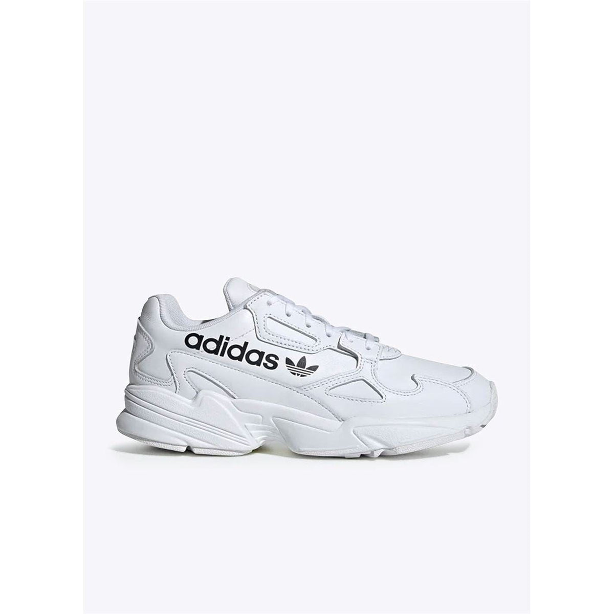White adidas Originals Falcon W low-top sneaker with black adidas logo and chunky sole