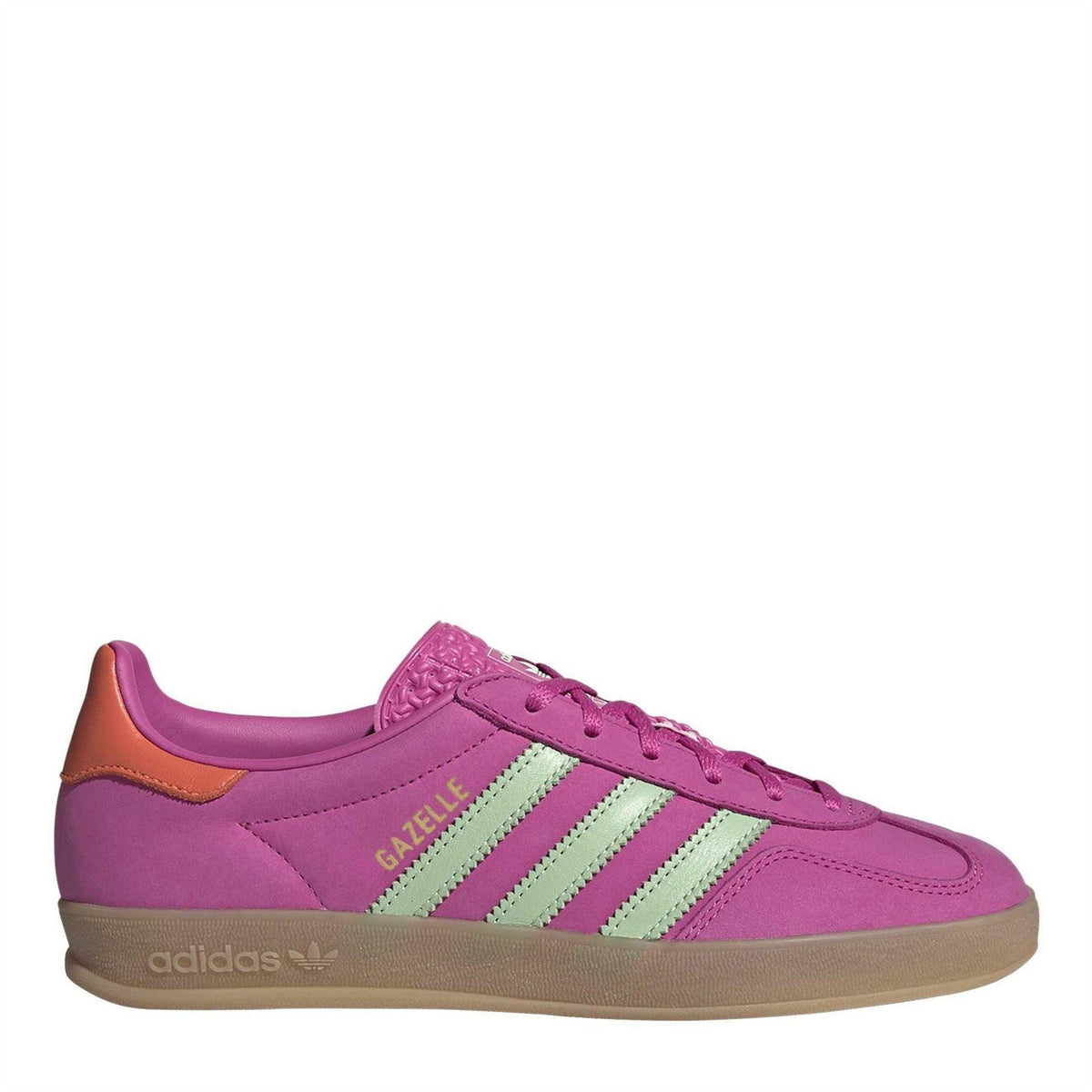 adidas Gazelle Indoor trainers in fuchsia purple with mint green stripes
