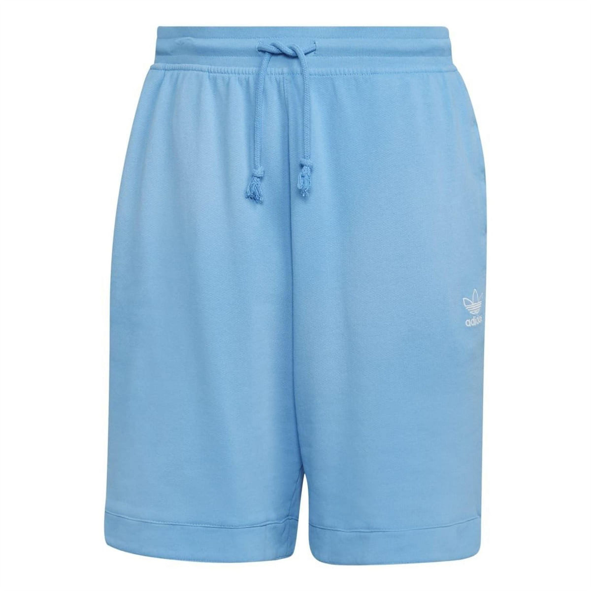 Light blue adidas Originals shorts with elastic waistband and drawstring, small trefoil logo.