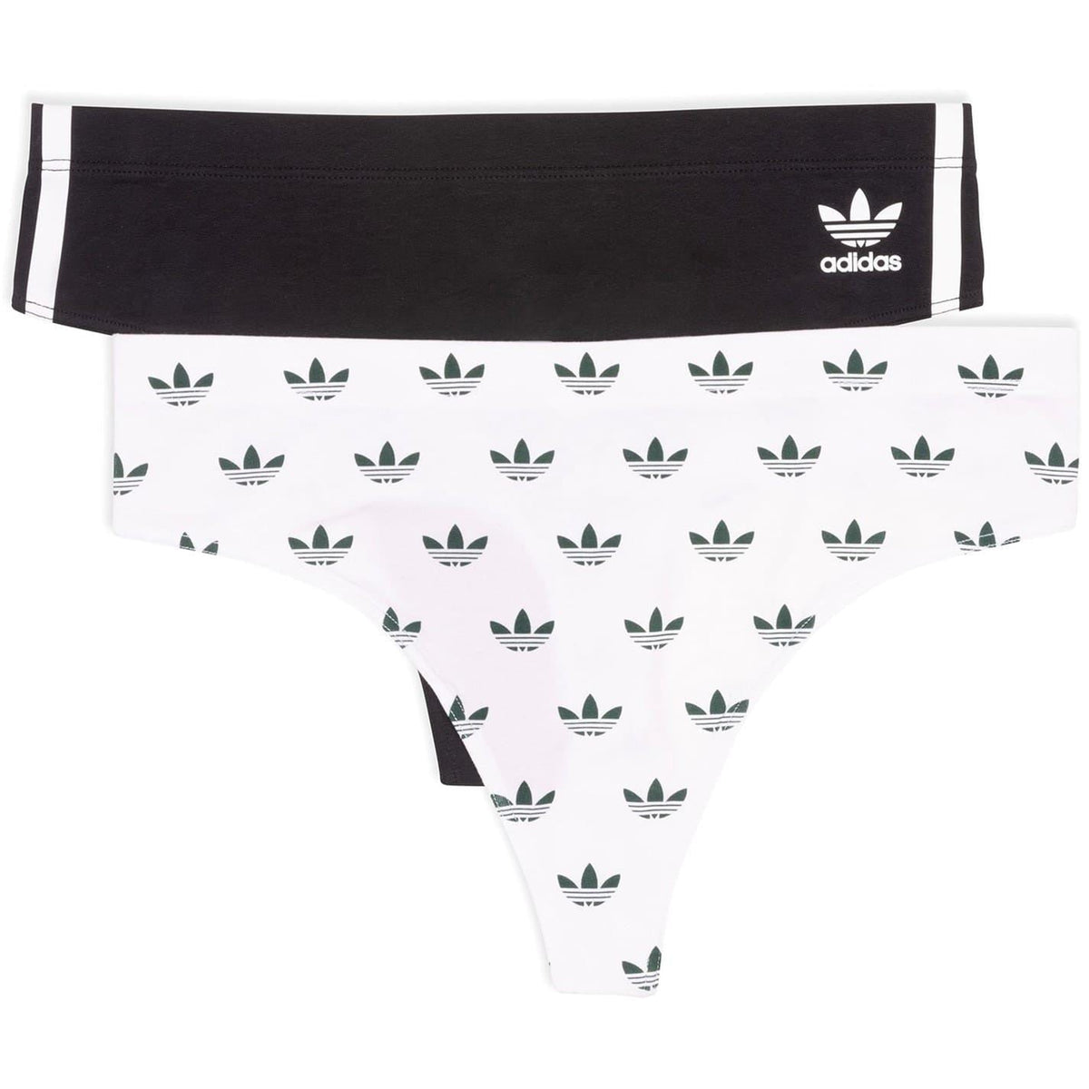 2-pack hipster briefs: black with adidas logo, white with green trefoil print