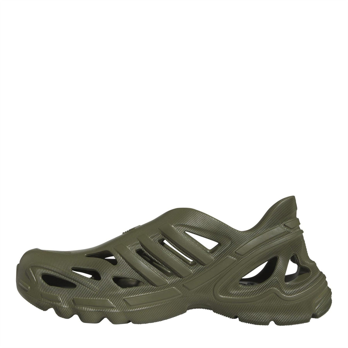 Olive slip-on running shoe with perforated panels and chunky outsole