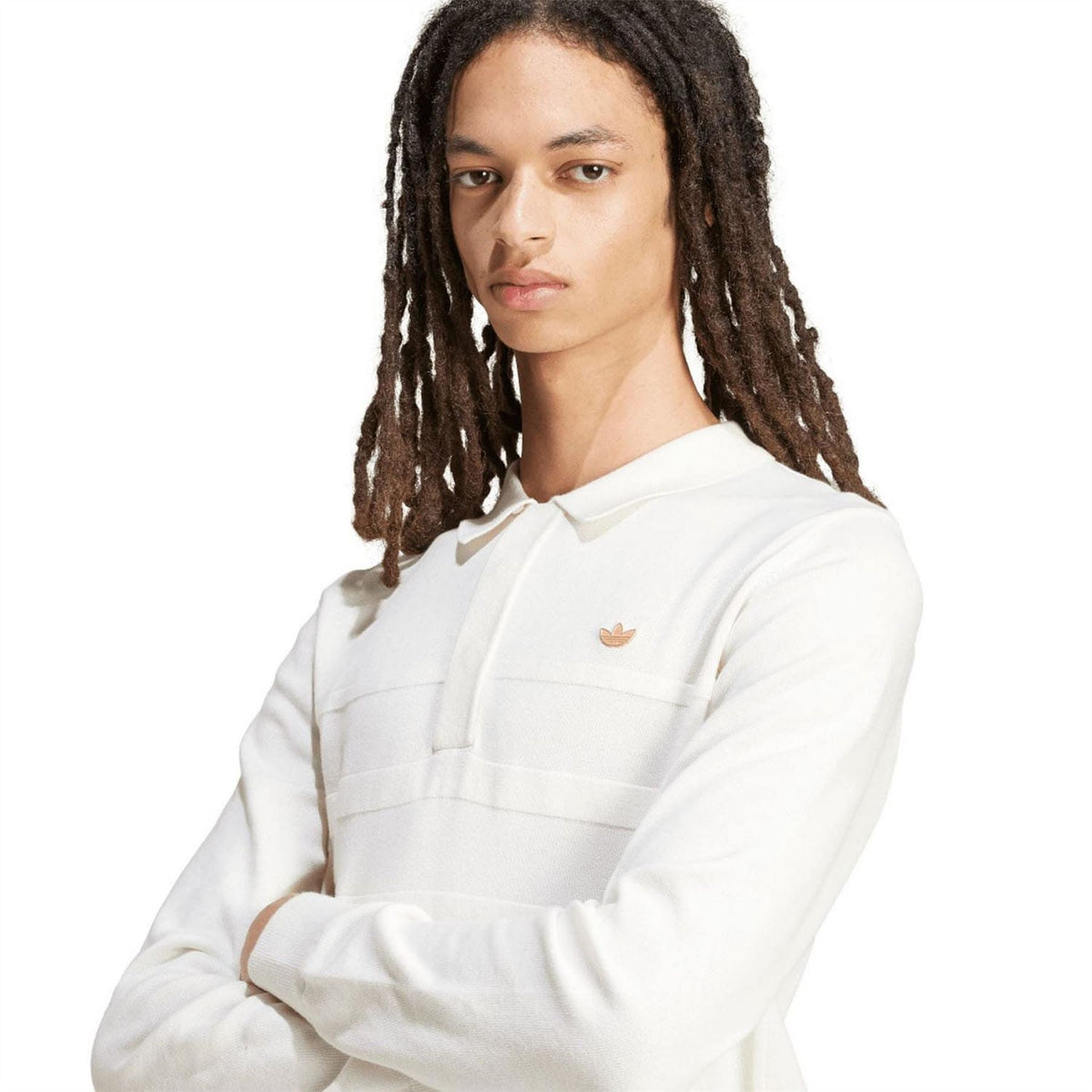 Off-white long sleeve polo shirt with small chest logo on left side