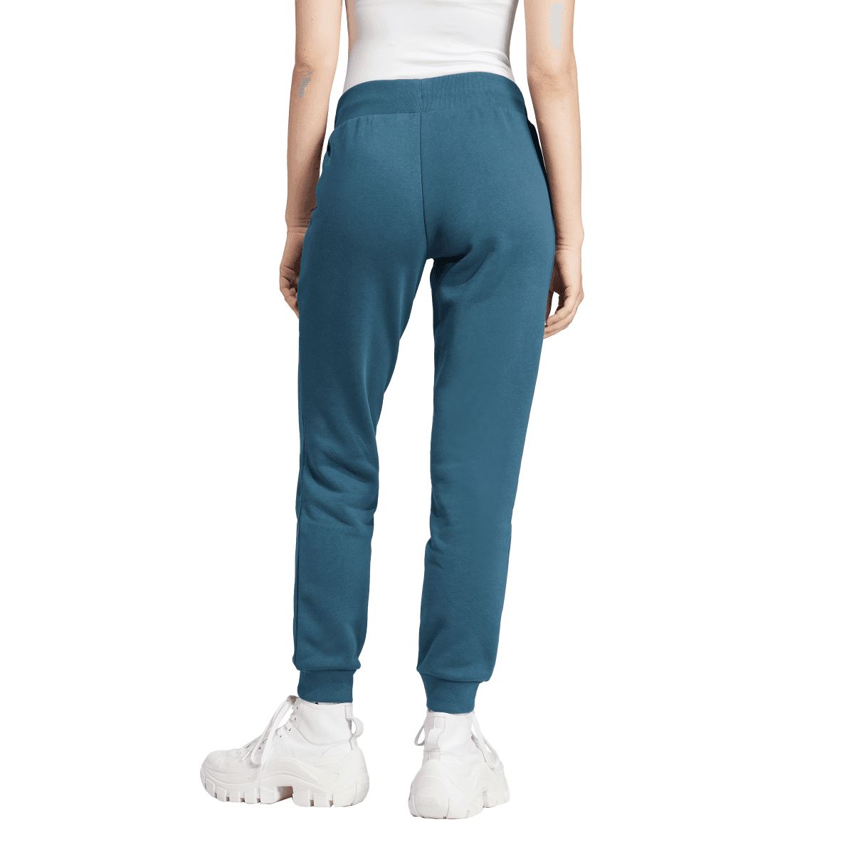 Blue slim fleece jogger pants with tapered fit and ribbed ankle cuffs