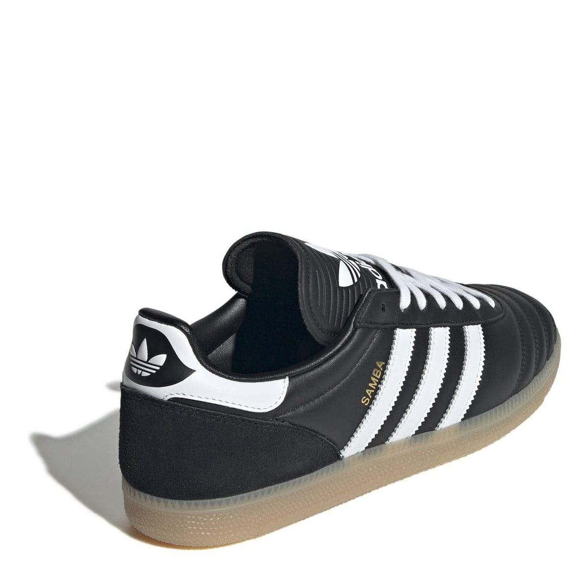adidas Originals Samba JP sneakers with black leather-look upper, white logo, and gum sole