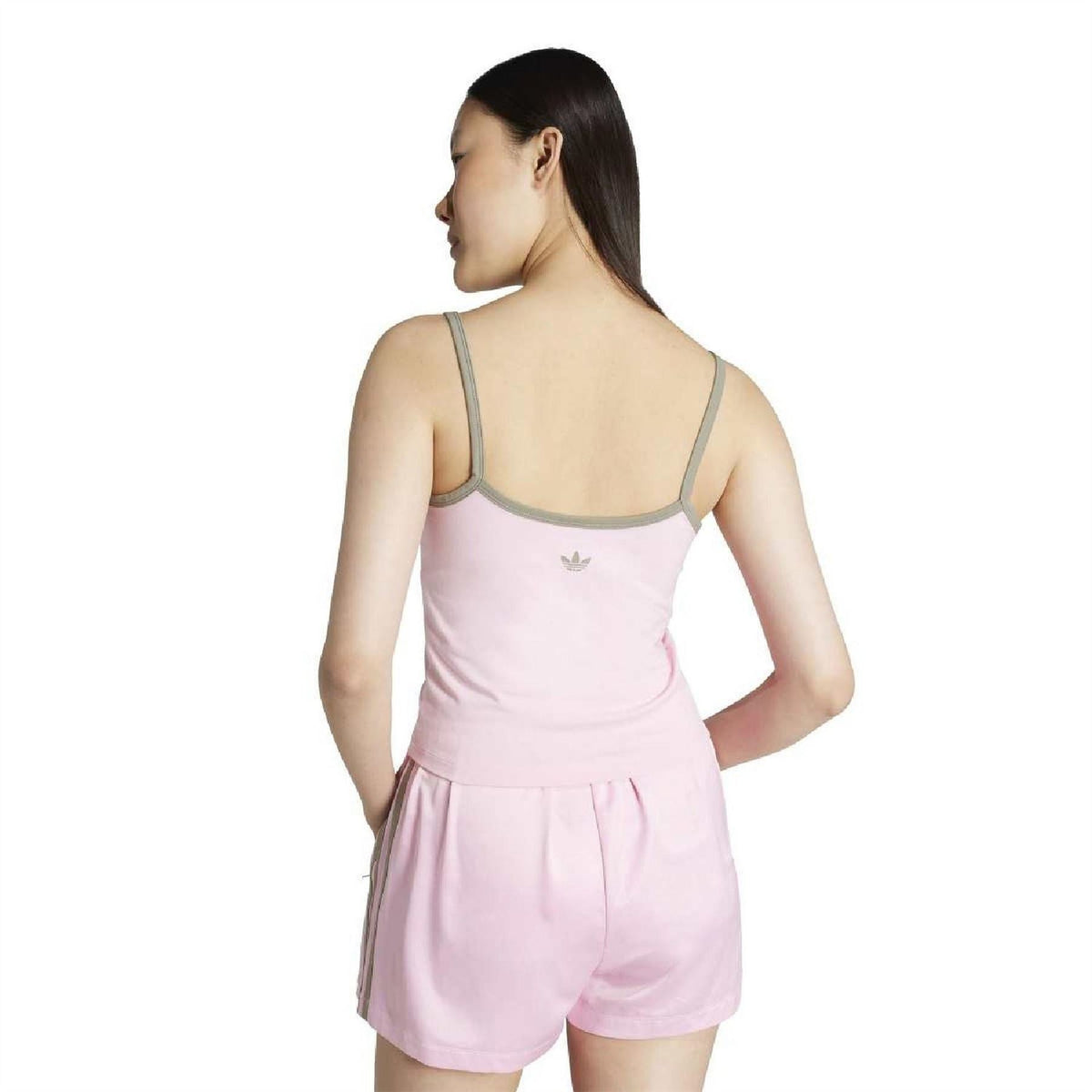 Pink Adidas Originals tank top, scoop back with thin straps and small trefoil logo